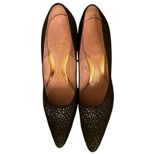 Vintage 1950s Evening Pumps 6.5 AA Black Starlight Textile, Leather Sole